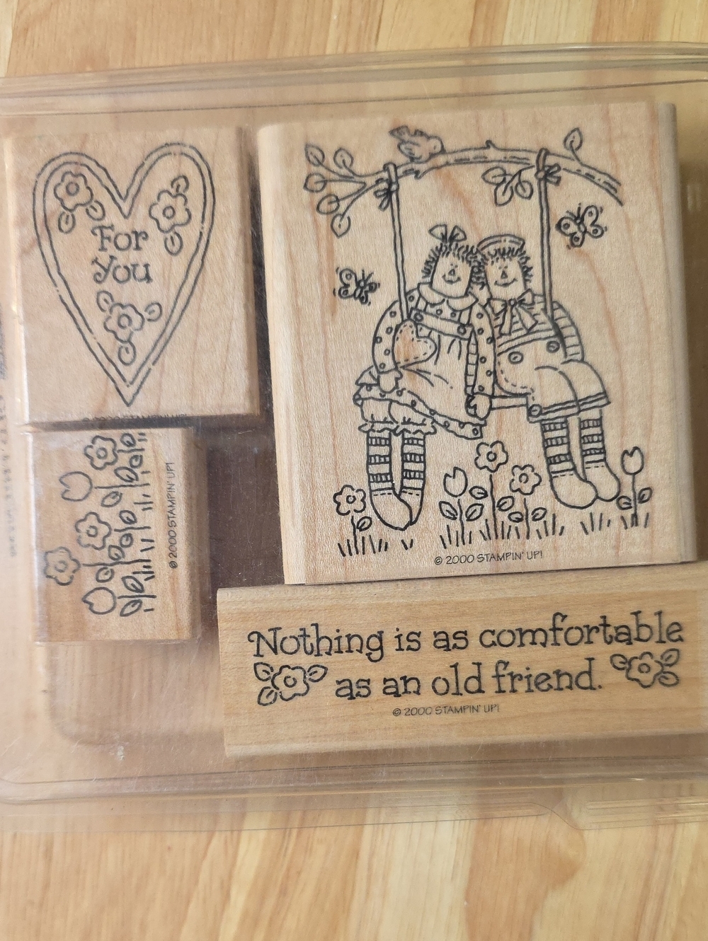 Stampin’ Up Old Friends 2000 Wood Mounted Rubber Stamp Set 4 Pc Retired